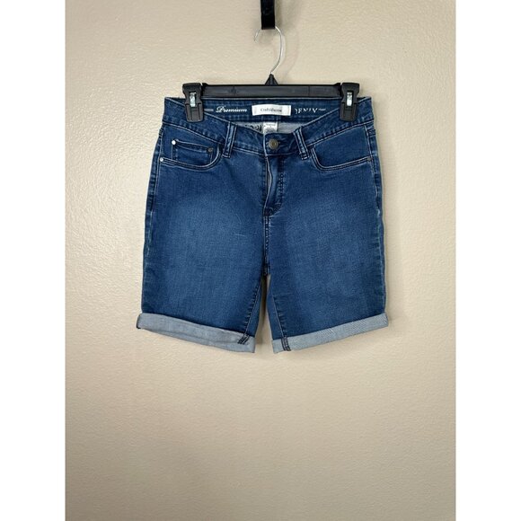 Croft & Barrow Womens Blue Bermuda 4 Shorts cuffed button zipper cotton - Picture 1 of 8